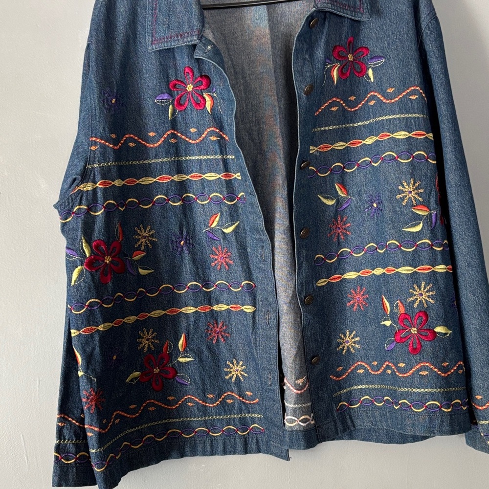 Vintage Bechamel Embroidered Denim Jacket Floral Boho Cottagecore XL - Picture 2 of 8